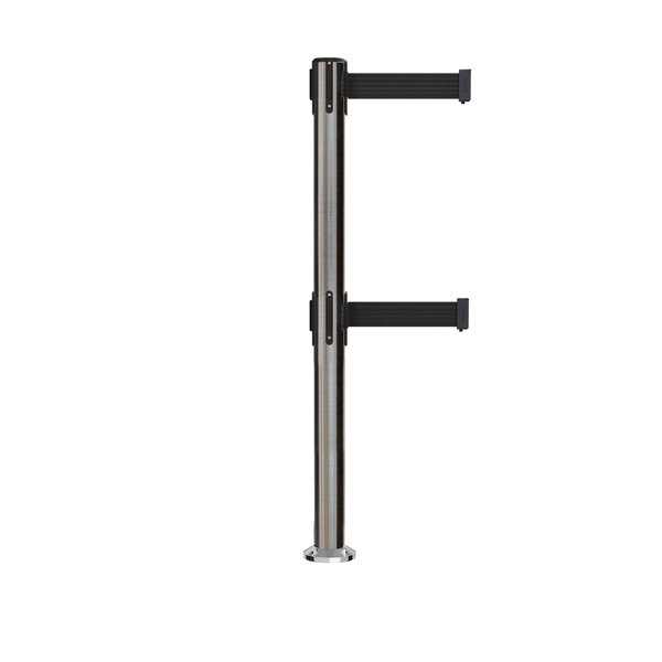 Montour Line Stanchion Dual Belt Barrier Fixed Base Sat.Steel Post 9ft.Black Belt MX630DF-SS-BK-90